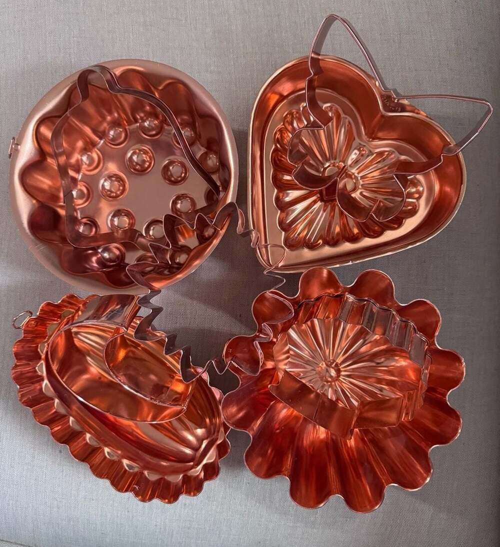 Vintage Copper Jello Molds and Cookie Cutters Set of 9